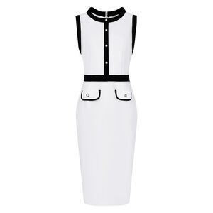 Women's Work Dresses Sleeveless Contrast Color Sheath Dress White
